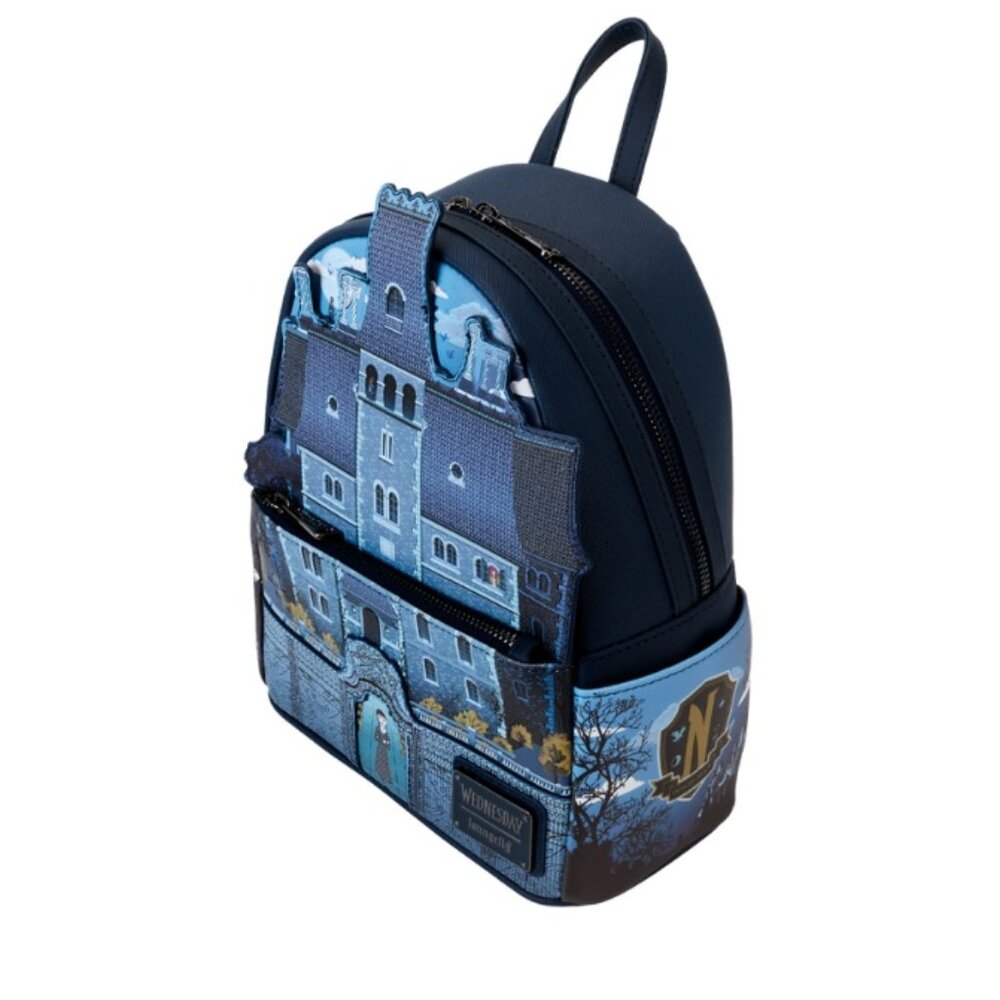 Loungefly Addams Family Wednesday Nevermore Academy Castle Glow Mini Backpack - Picture 2 of 13